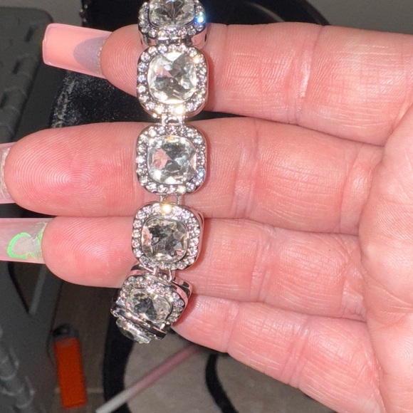 - Stackable Full Crystal 13mm cushion cut with halo Tennis Chain Bracelet
… - Picture 4 of 13